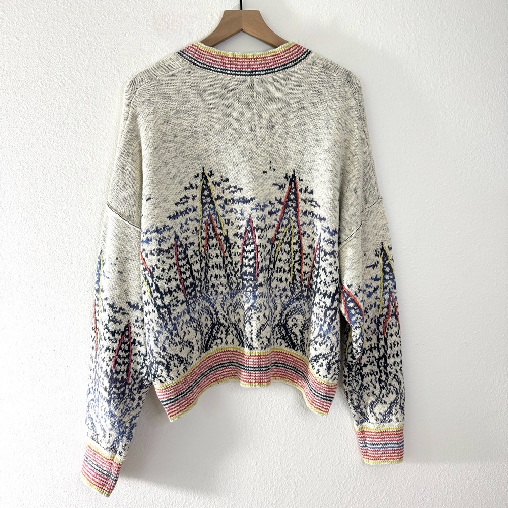 Anthropologie Pilcro Embroidered Cropped Cardigan Sweater Stripe Trim Size XL - Picture 8 of 10